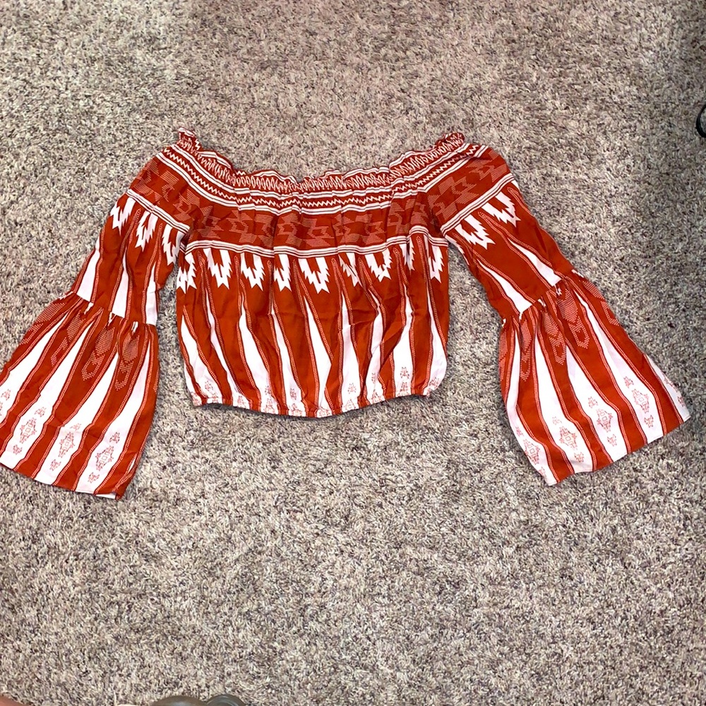Off the shoulder long sleeve, crop top, size M